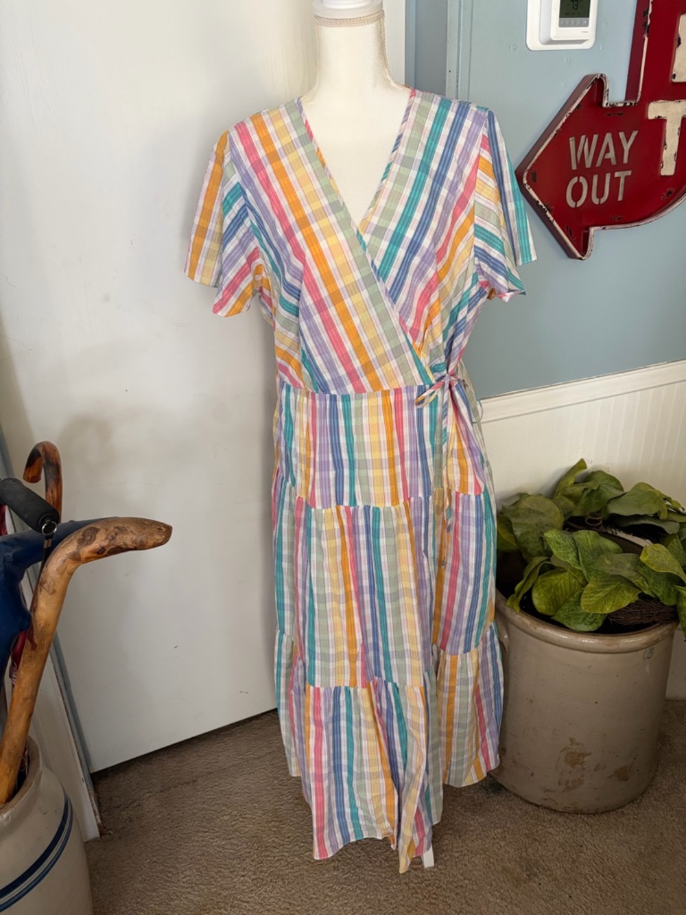 J. Crew Pastel Rainbow Stripe Wrap Maxi Dress